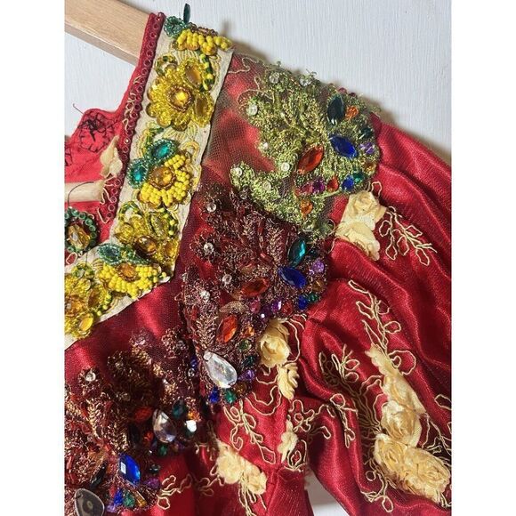 Boho Peasant Blouse Top Floral Retro Crystals Lace Sequins Sz Small Regency.   H - Picture 6 of 10